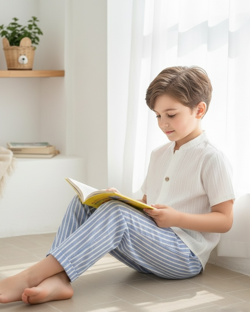 Young Boys 2-Piece Shirt & Blue Striped Pants Set