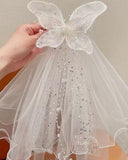 1pc Girls Fairy-Style White Pearl Puff Tulle Bow Ribbon Hair Clip