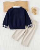 2pcs Baby Boy Blue Polo Bear Shirt & Beige Winter Pants