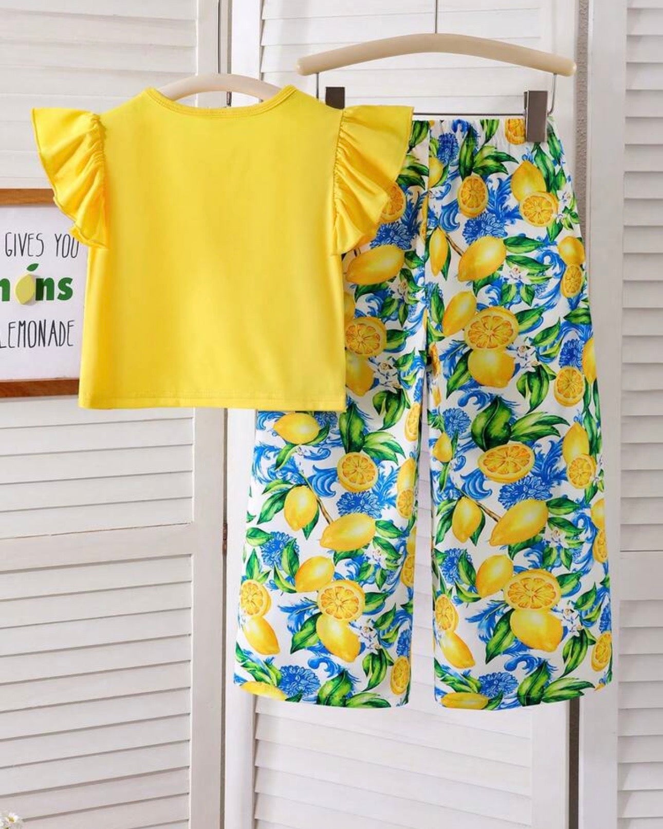 Girls’ Lemon Print Flutter Sleeve Co-Ord Set