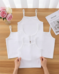 5pcs Girls White Milk Silk Camisole Set with White Bow