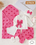 6 pc Newborn Baby Girl Cotton Outfit Set – Pink