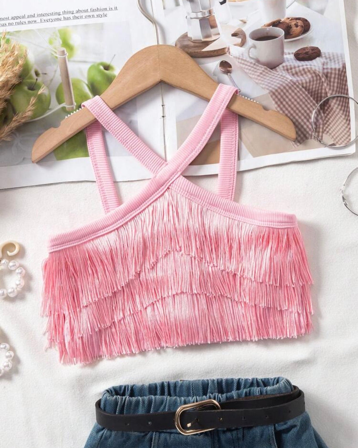 Girls Multi-Layer Tassel Halter Neck Summer Top