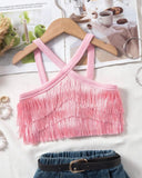 Girls Multi-Layer Tassel Halter Neck Summer Top