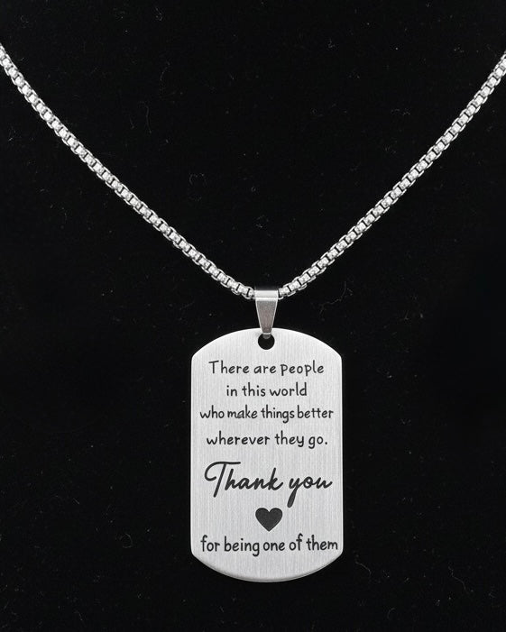 Men’s Meaningful Message Pendant Necklace – Thank You