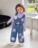 Baby Girl 3-Piece Purple Floral Outfit Set – 3D Flower Vest, Long Sleeve Top & Wide-Leg Pants