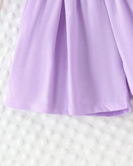 Girls Purple 2pcs 3D Flower Patchwork Camisole Top + Shorts