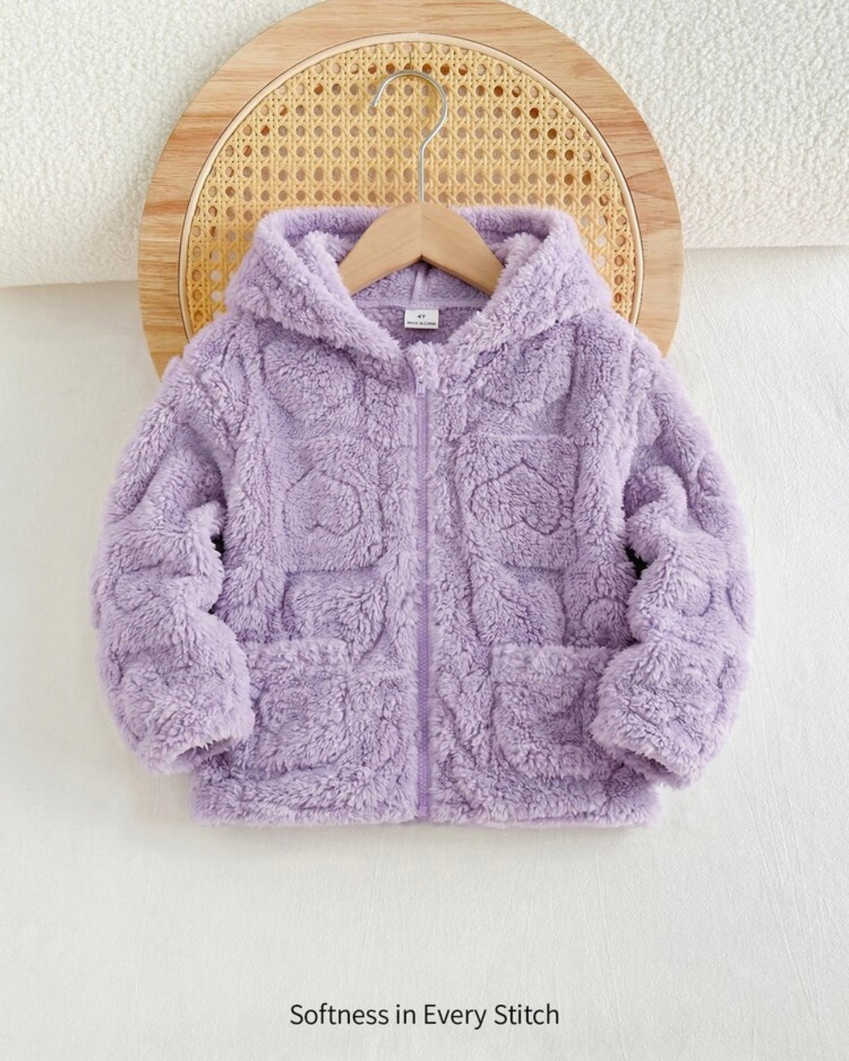 Girls Purple Fleece Heart Thick Cardigan