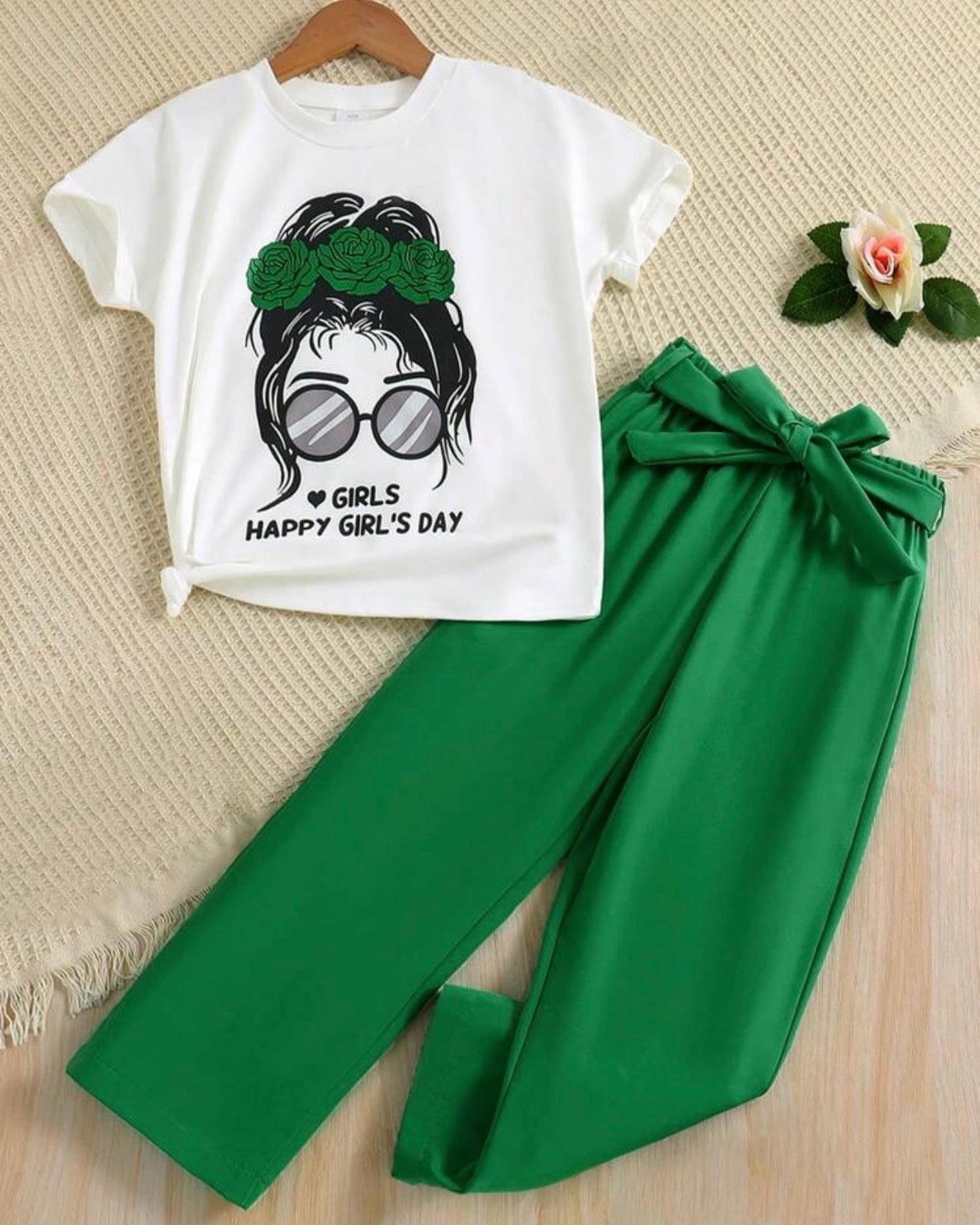 2 Pc Glasses Print Top & Straight Leg Pants (5 Colors)