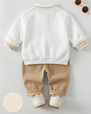 2pcs Baby Boy Animal Knit Pullover Sweatshirt & Khaki Winter Pants