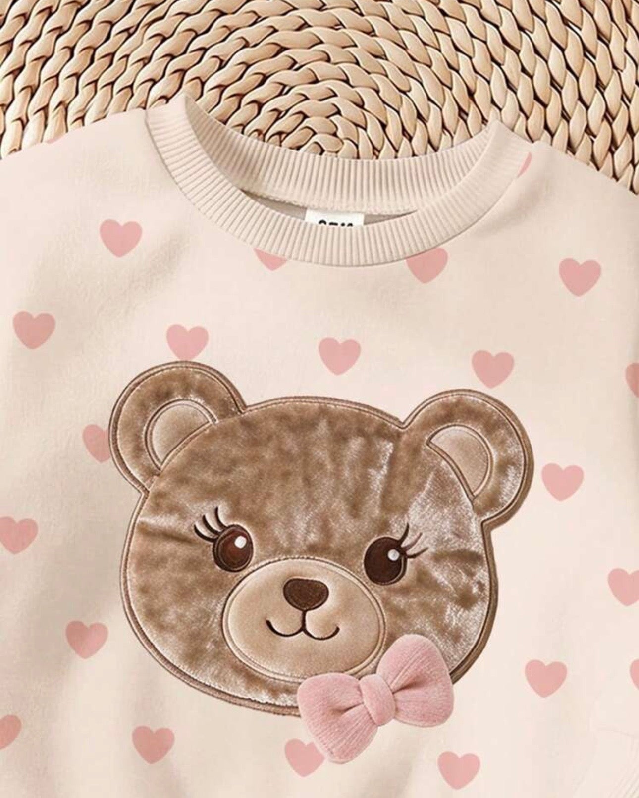 Baby Girl Oatmeal Bear Embroidered Sweatshirt & Leggings Set