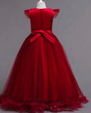Girls’ Long Red Embroidered Princess Wedding Dress