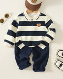 Baby Boy Cartoon Bear Striped Knitted 2-Piece Winter Outfit