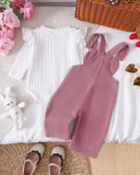 2pcs Baby Long Sleeve Casual Top + Cartoon Rabbit Embroidery Overalls
