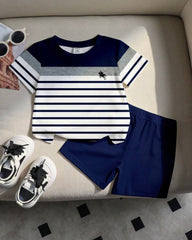 Baby Boys Pony Striped Color Block T-Shirt & Shorts Set – Casual Summer Outfit (2PCS)