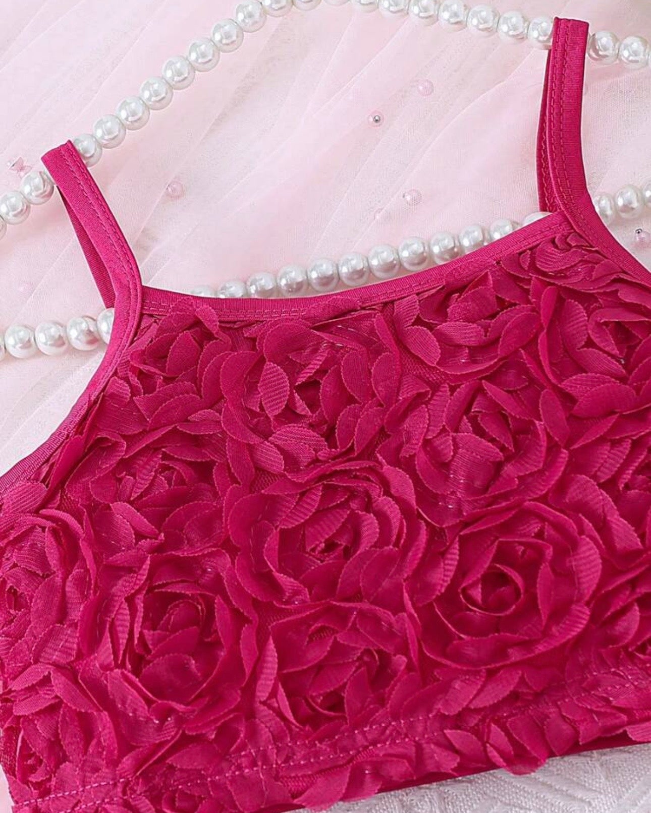 Girls Fuchsia Floral Embroidery Top & Tulle Skirt 2-Piece Set