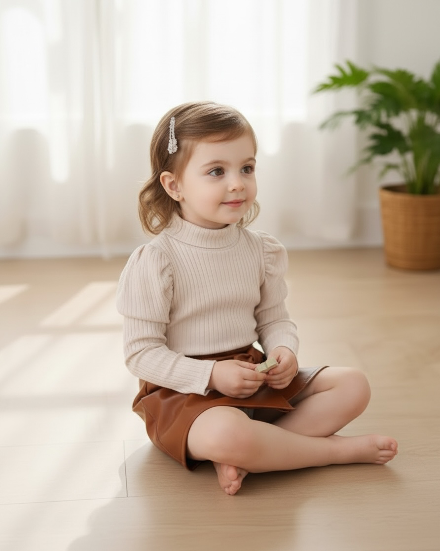 Baby Girl 2PCS Brown Faux Leather Skirt and Top