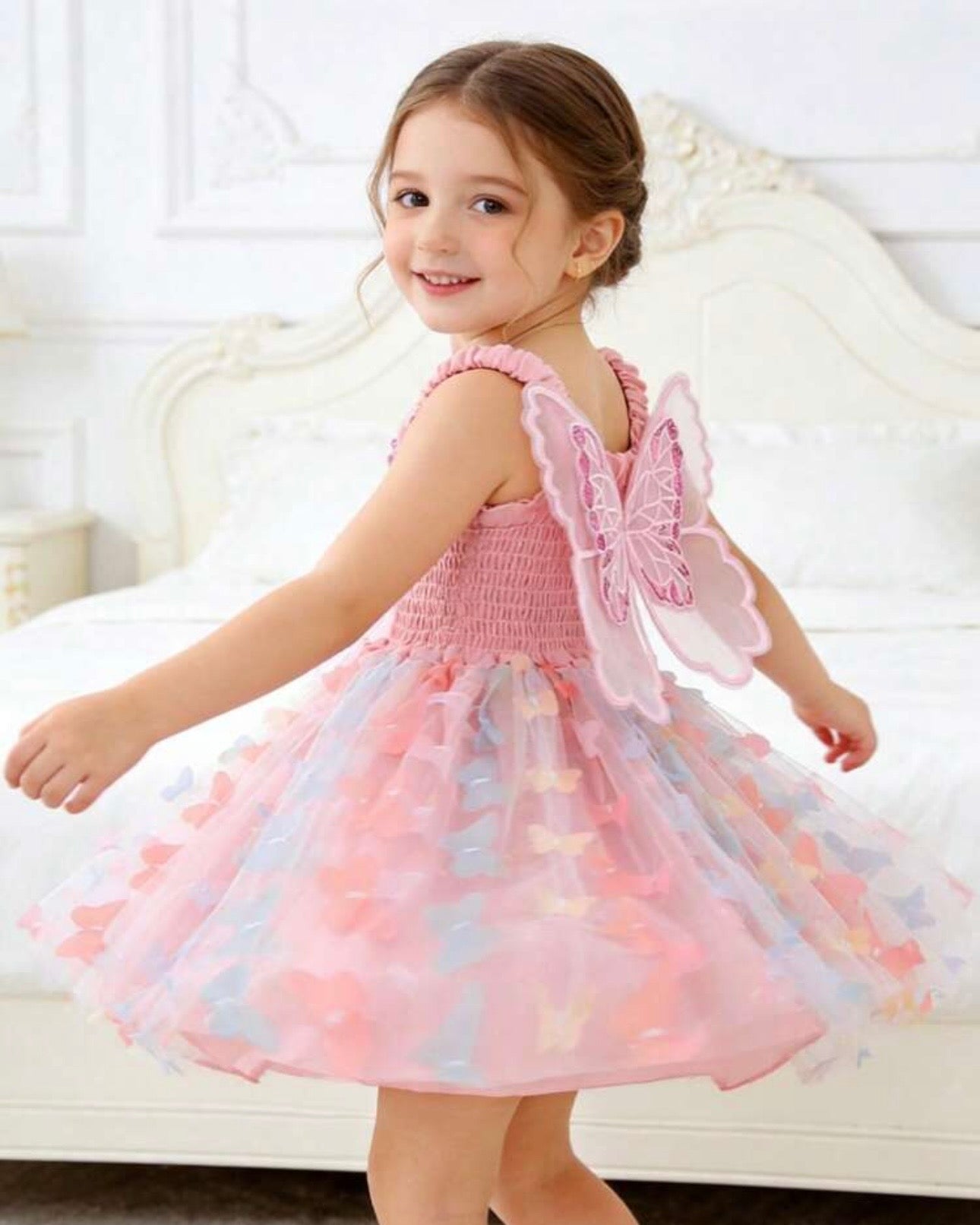 1pc Colorful Princess Butterfly Embroidered Mesh Tulle Dress