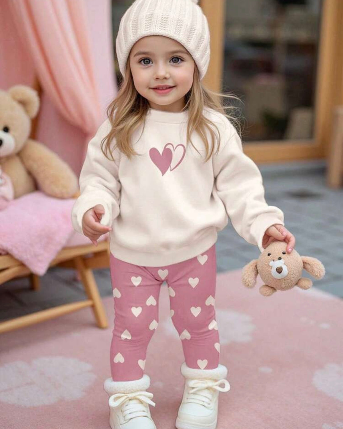 Baby Girl Heart Print Sweatshirt & Leggings Set