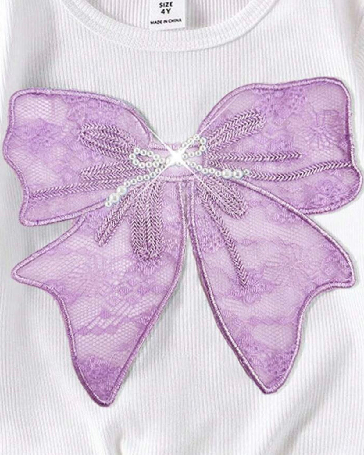 Tween Girls Purple Bow Embroidery T-Shirt & Cargo Pants Set