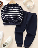 Kids Boys Horse Print Blue Striped 2-Piece Set