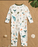 Boys White Nature Print Long Sleeve One-Piece Swimsuit