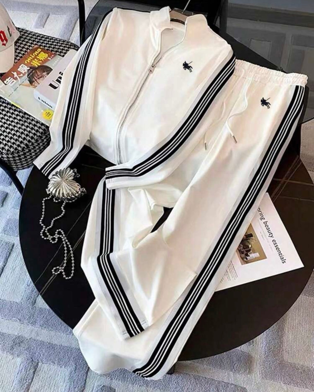 Fitted Stand Collar Cardigan + Casual Slant Pocket Pants