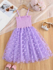 Girls 3D Purple Butterfly Embroidery Tulle Princess Dress