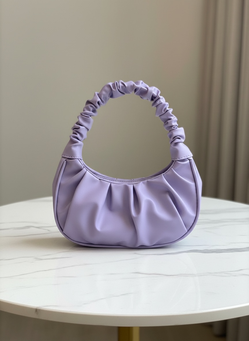 Purple Cloud Handbag for Women – Pleated Shoulder Bag