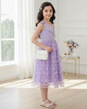 Tween Girls Purple Floral 3D Butterfly Applique Mesh Princess Dress
