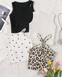4pc Young Girl Summer Outfit Set – BW & Leopard Tank Tops