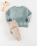 2pcs Baby Boy Bear Green Round Neck Shirt And Blue Pants Set