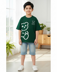 Boys Green Cartoon Bear T-Shirt