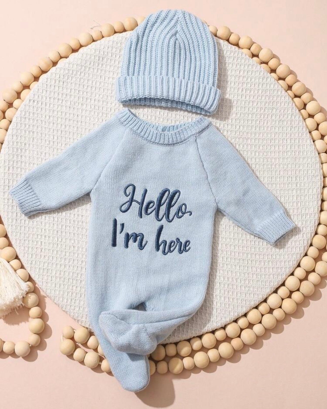 2Pcs Set Hello I'm Here Embroidery Newborn Photography Outfits (4 Colours)