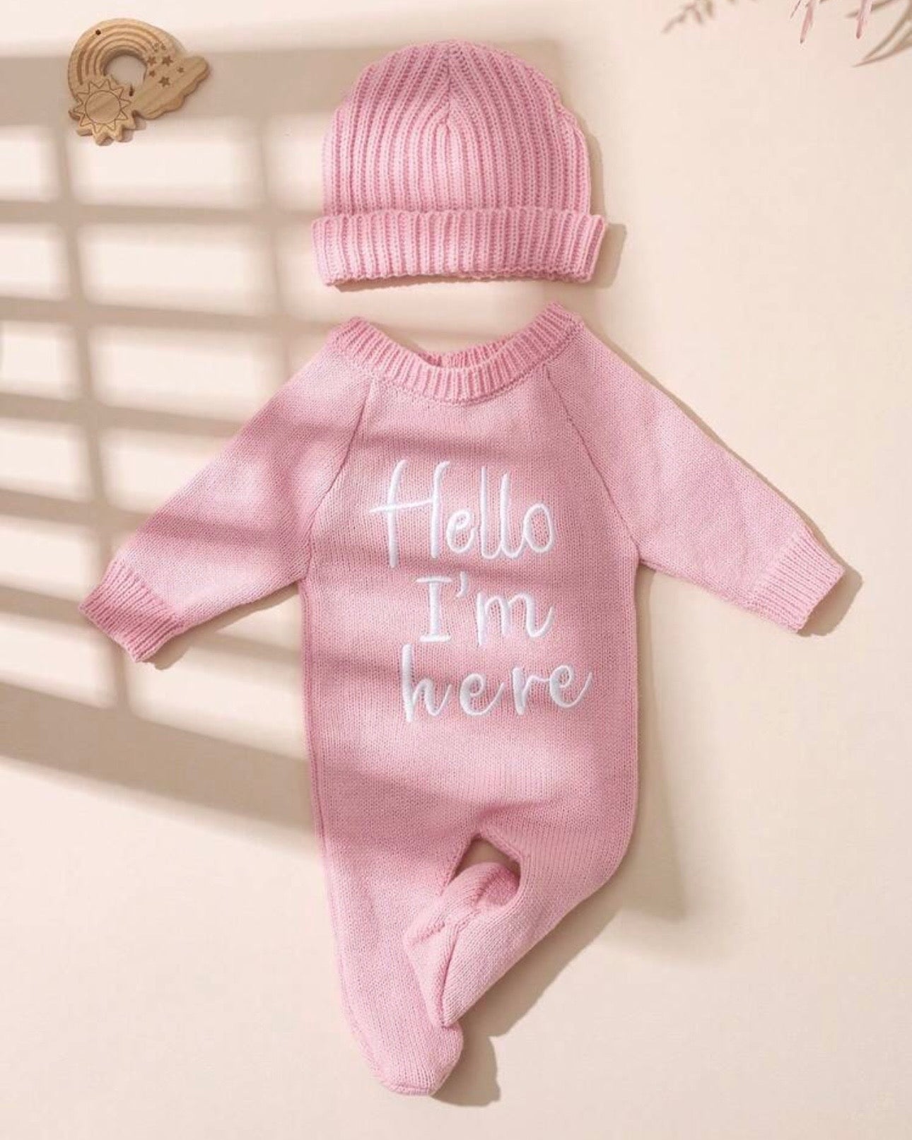 2Pcs Set Hello I'm Here Embroidery Newborn Photography Outfits (4 Colours)