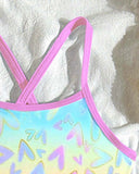 Girls Gradient Heart Print One-Piece Swimsuit with Skirt