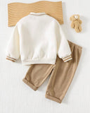 2pcs Baby Boy Bear Knit Pullover Sweatshirt & Khaki Winter Pants