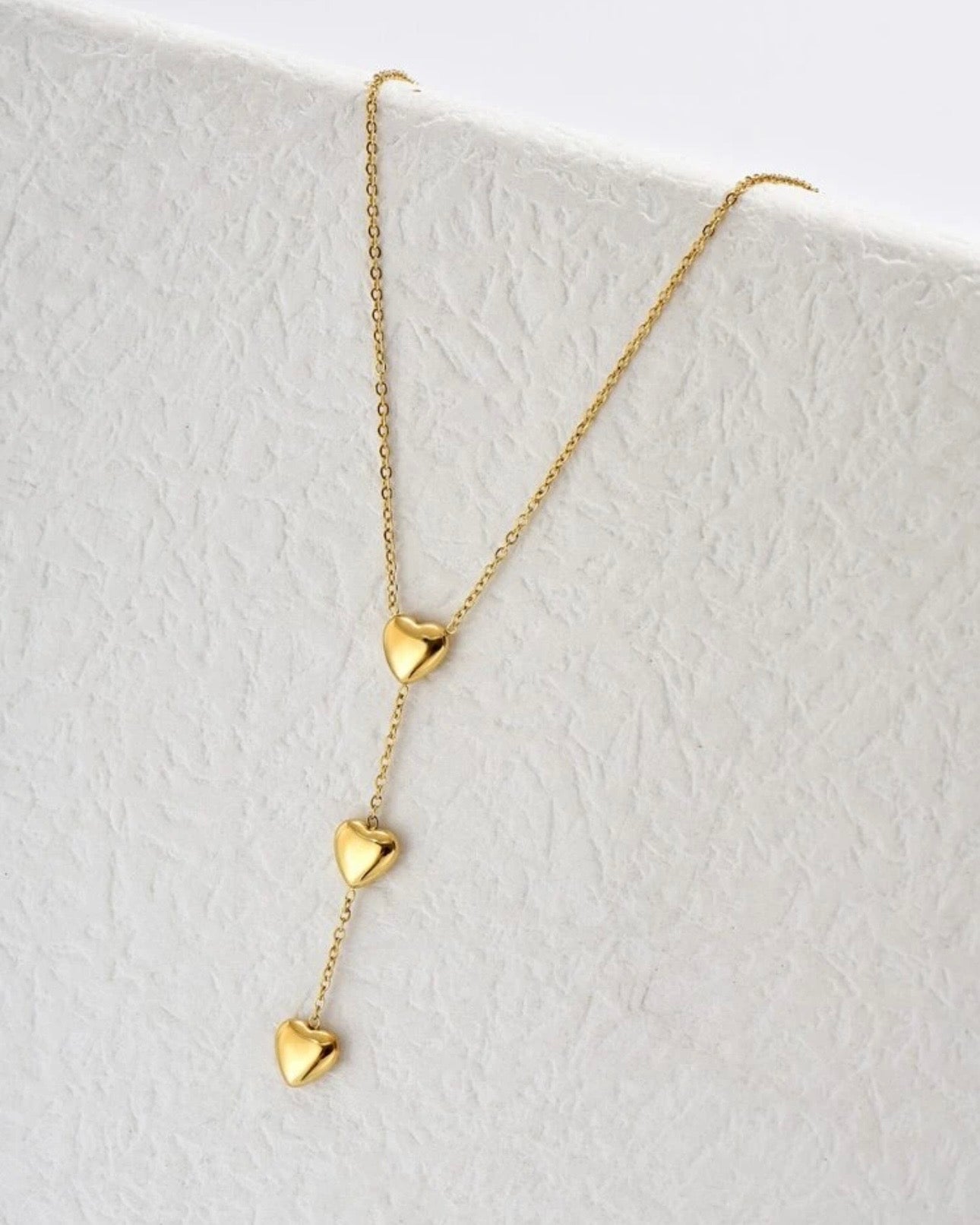 Japanese And Korean Style Golden Three Heart Tassels Women's Stainless Steel Necklace