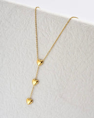 Japanese And Korean Style Golden Three Heart Tassels Women's Stainless Steel Necklace