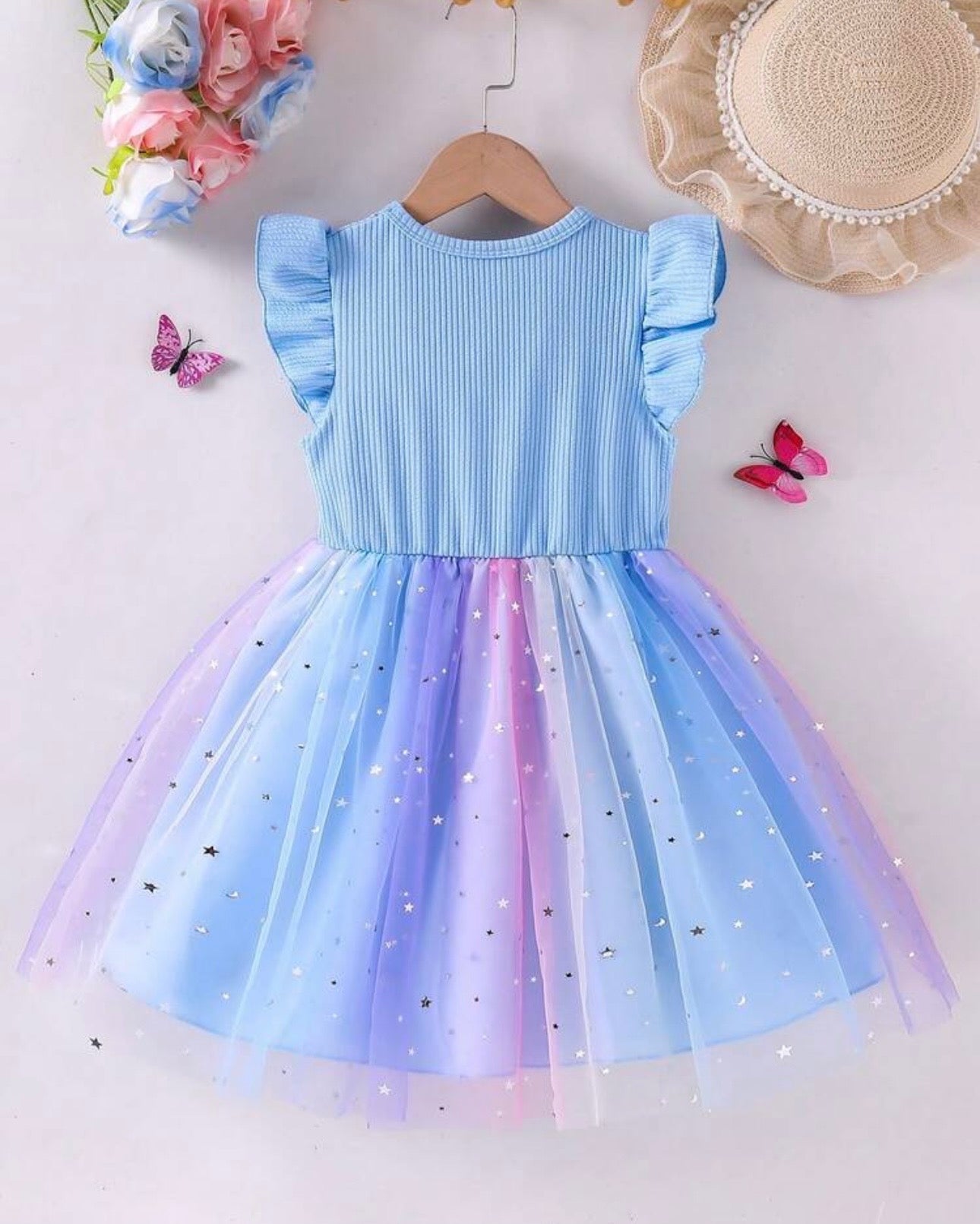 Girls Sleeveless Blue Starry Summer Dress