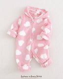 Baby Girl Thick Heart Pattern Knit Soft Hooded Long Sleeve Winter Jumpsuit