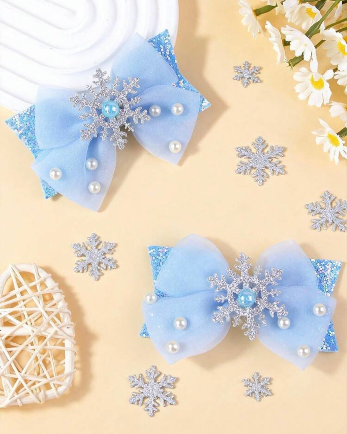 2pcs Elsa Ice Blue Bow Hair Clips