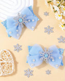 2pcs Elsa Ice Blue Bow Hair Clips