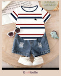 Baby Boy Red & White Striped Shirt & Shorts Set