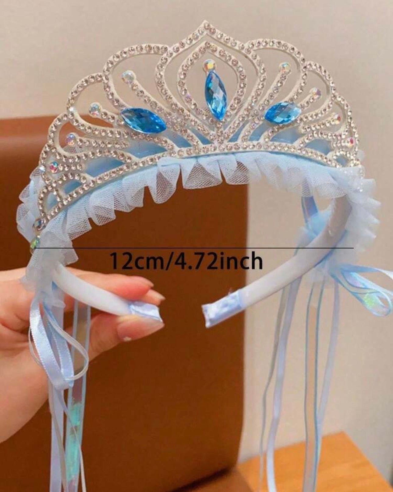 Pearl Crown Headband for Girls with Tassel Ribbon