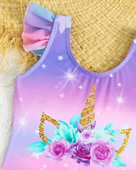 Ombre Unicorn Print Bodysuit Swimwear- 2pc Set