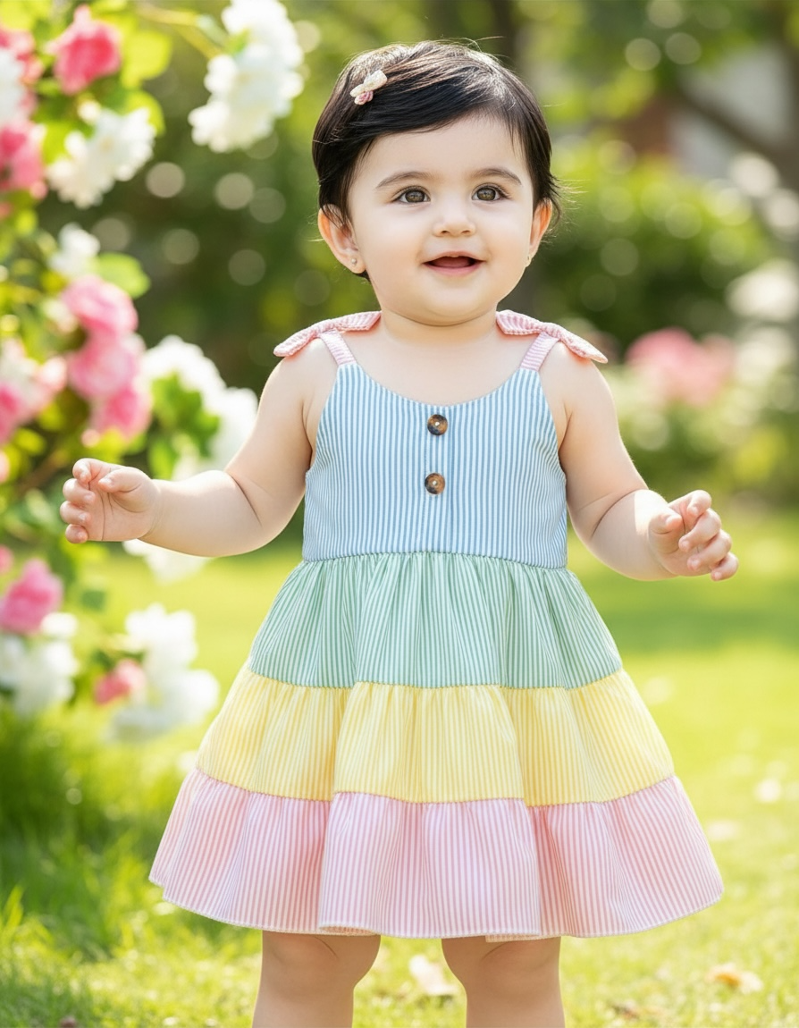 Baby Girl Striped Ruffle Hem Cami Dress