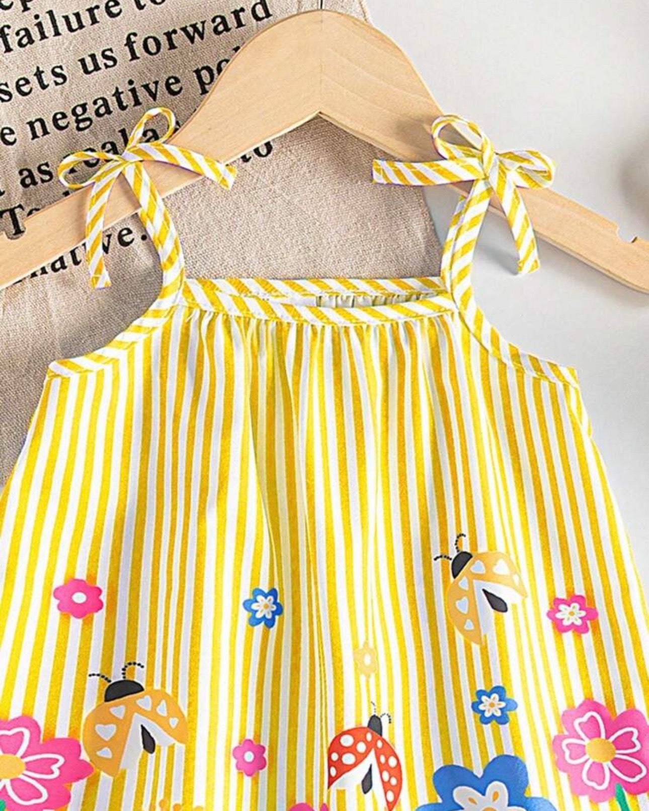 Baby Girl Yellow Floral & Honey Bee Print Suspender Dress with Bow