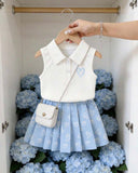 Girls 2 Piece Heart Embroidery Top & Pleated Skirt Set