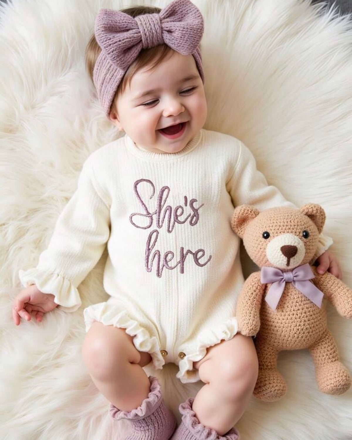 2Pcs Set Dusty Purple Newborn Photography Outfits With Bow Headband
